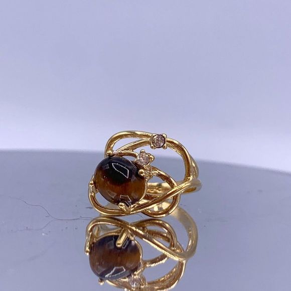 Vintage Sterling Silver Chrysoberyl Cabochon Open-Work Ring - Picture 3 of 8